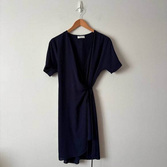 Aritzia Babaton Wrap Wallace Mini Dress Navy Blue Size Small - Picture 3 of 6